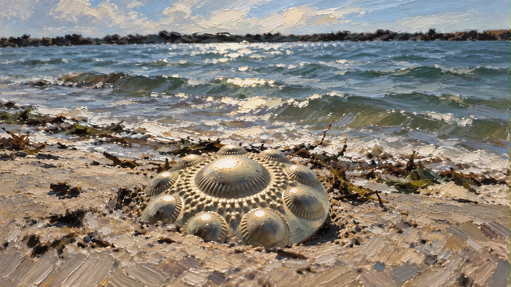 Zee en schelp aan de Zeeuwse kust